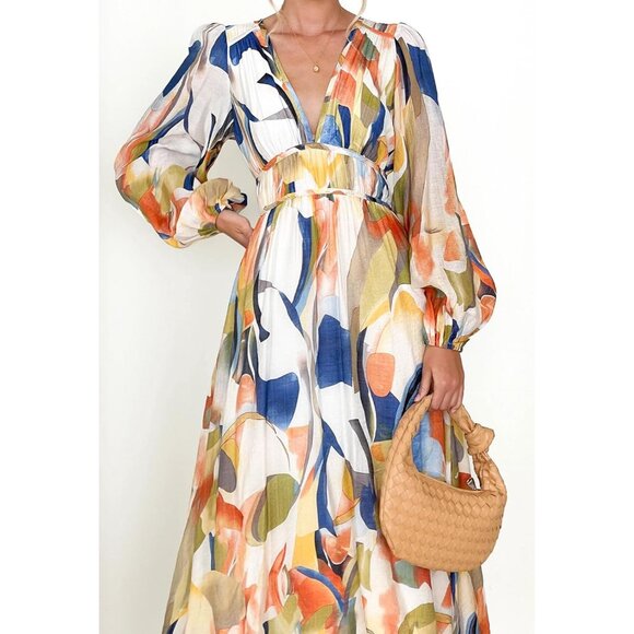 Women's Boho Floral Maxi Dress Long Sleeve Summer Fall Wedding Guest - Picture 3 of 5